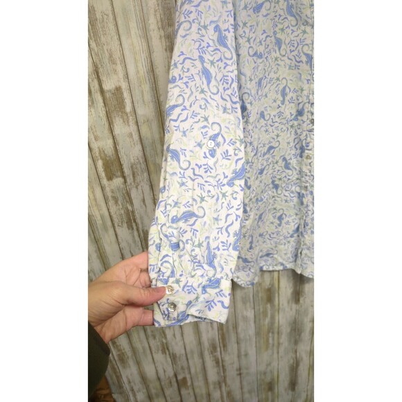 Sigrid Olsen 100% Linen Tunic Button Up Shirt Sea Horse Nautical Starfish Large - Picture 4 of 13